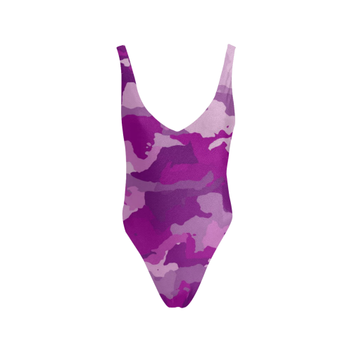 camouflage purple Sexy Low Back One-Piece Swimsuit (Model S09)
