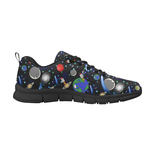 Galaxy Universe - Planets, Stars, Comets, Rockets (Black) Men's Breathable Running Shoes (Model 055)