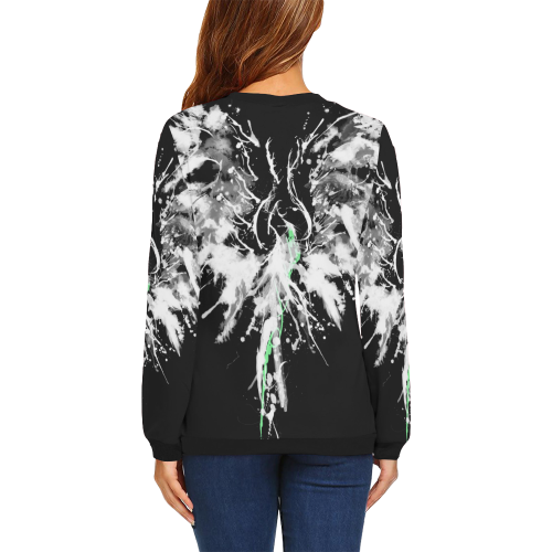 Phoenix - Abstract Painting Bird White 1 All Over Print Crewneck Sweatshirt for Women (Model H18)