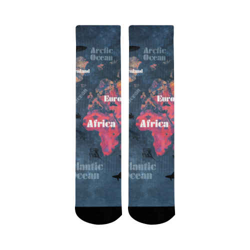 world map #world #map Mid-Calf Socks (Black Sole)