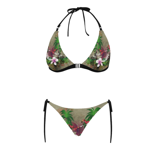 Wonderful tropical design with flamingos Buckle Front Halter Bikini Swimsuit (Model S08)