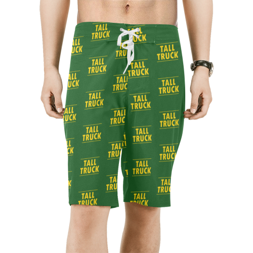 Tall Truck Men's Board Shorts (Green w/Gold Logo) Men's All Over Print Board Shorts (Model L16)