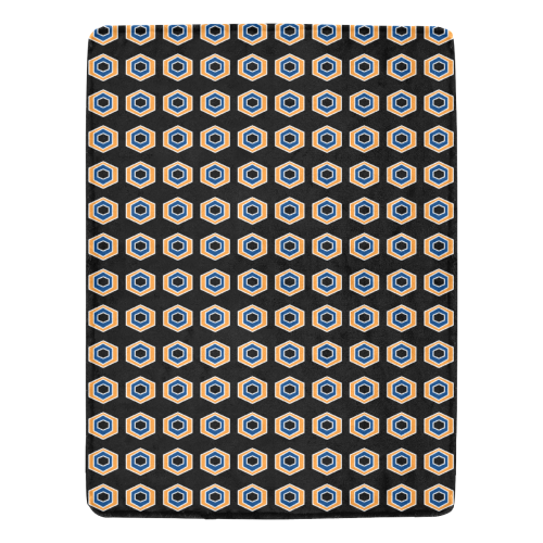 Retro Geo Mod Blue Tan Brown Ultra-Soft Micro Fleece Blanket 60"x80"