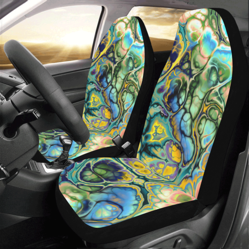 Flower Power Fractal Batik Teal Yellow Blue Salmon Car Seat Covers (Set of 2)