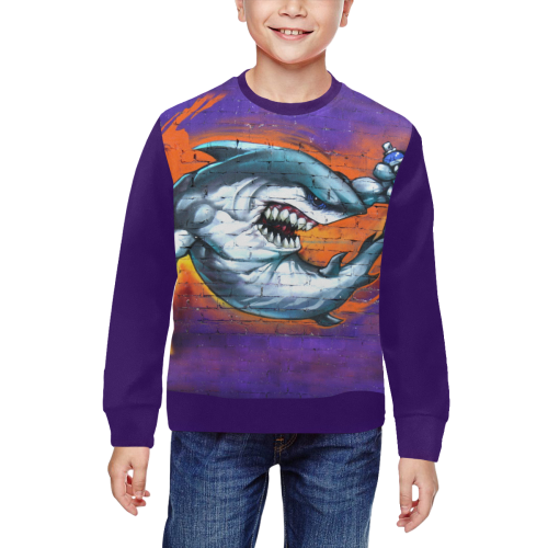 Graffiti Shark (Vest Style) All Over Print Crewneck Sweatshirt for Kids (Model H29)