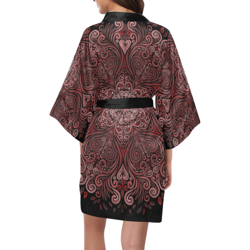 Red, orange, pink and brown 3D Mandala Pattern Kimono Robe