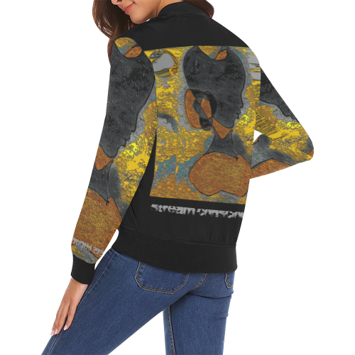 Stream Consciousness Perfume Boticelli in Gold All Over Print Bomber Jacket for Women (Model H19)
