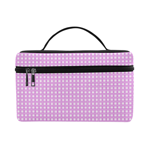 Pink White Mod Tiny Check Cosmetic Bag/Large (Model 1658)