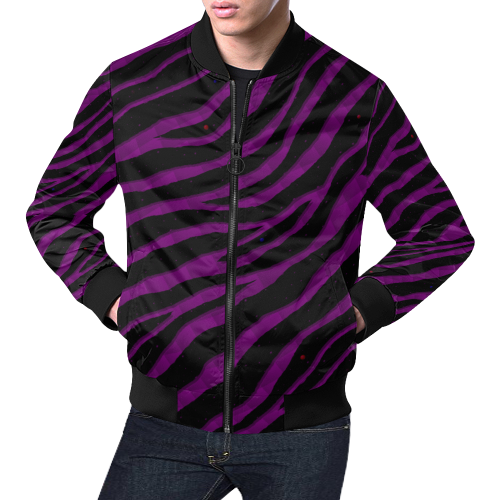 Ripped SpaceTime Stripes - Purple All Over Print Bomber Jacket for Men (Model H19)