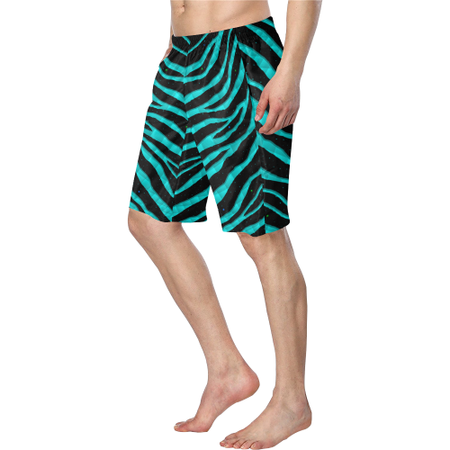 Ripped SpaceTime Stripes - Cyan Men's Swim Trunk/Large Size (Model L21)