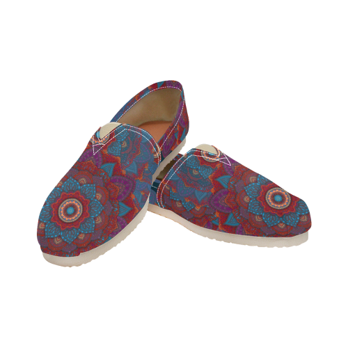 3D Mandala with Red Lace in Teal, Blue and Purple Women's Classic Canvas Slip-On (Model 1206)