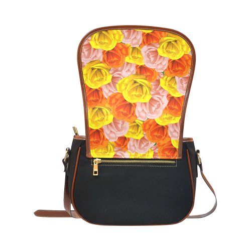 Roses Pastel Colors Floral Collage Saddle Bag/Small (Model 1649)(Flap Customization)