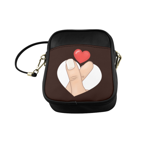 Hand and Finger Heart / Brown Sling Bag (Model 1627)