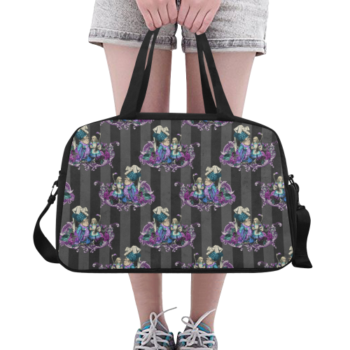 Grey striped Dark Alice in Wonderland travel bag Fitness Handbag (Model 1671)