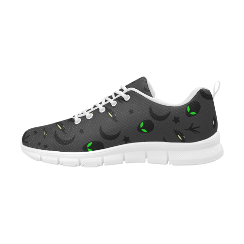 Alien Flying Saucers Stars Pattern (White/Charcoal) Women's Breathable Running Shoes/Large (Model 055)