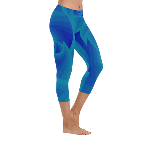 Royal blue wave Women's Low Rise Capri Leggings (Invisible Stitch) (Model L08)