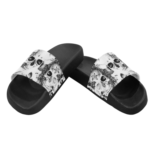 cloudy Skulls B&W by JamColors Women's Slide Sandals (Model 057)