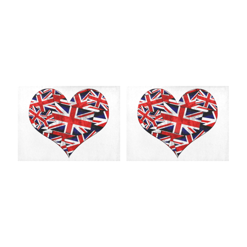 Union Jack British UK Flag Heart White Placemat 14’’ x 19’’ (Set of 2)