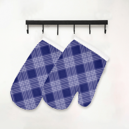 Navy Blue And White Plaid Oven Mitt (Two Pieces)