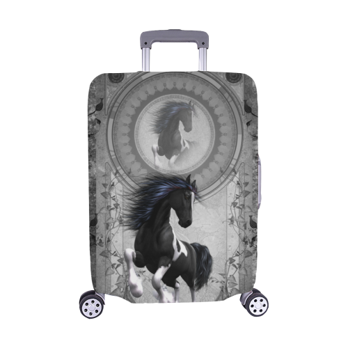 Awesome horse in black and white with flowers Luggage Cover/Medium 22"-25"