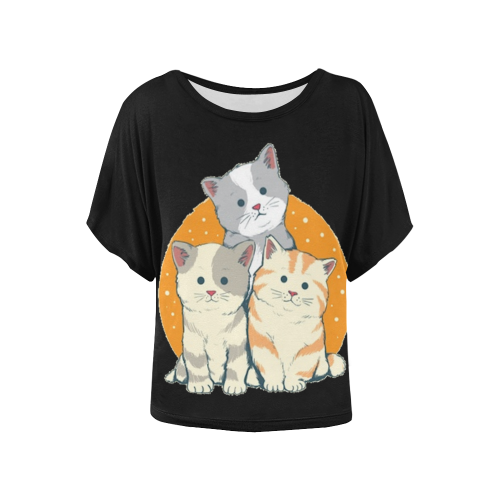 cat family Women's Batwing-Sleeved Blouse T shirt (Model T44)