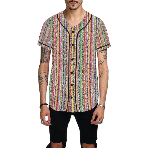 Patterns of colorful lines All Over Print Baseball Jersey for Men (Model T50)