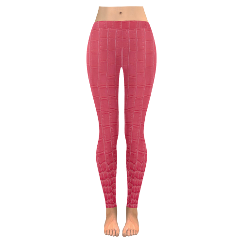 Red Snake Skin Women's Low Rise Leggings (Invisible Stitch) (Model L05)