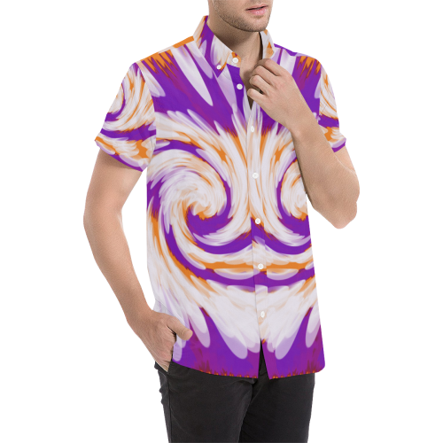 Purple Orange Tie Dye Swirl Abstract Men's All Over Print Short Sleeve Shirt/Large Size (Model T53)