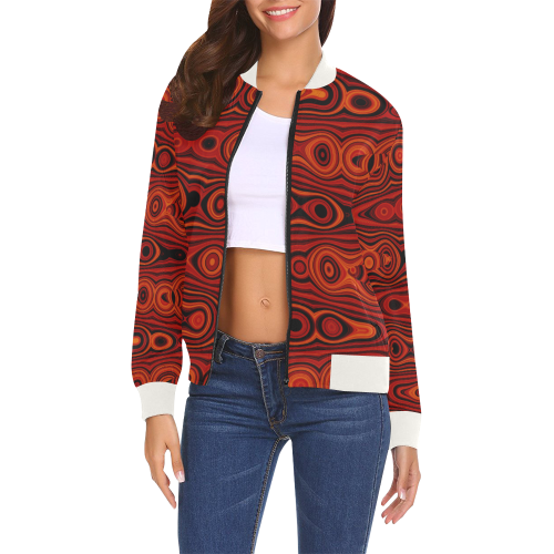 Brown Abstract Pattern All Over Print Bomber Jacket for Women (Model H19)