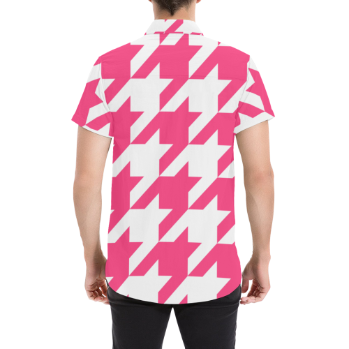 Pink Houndstooth Large Men's All Over Print Short Sleeve Shirt/Large Size (Model T53)