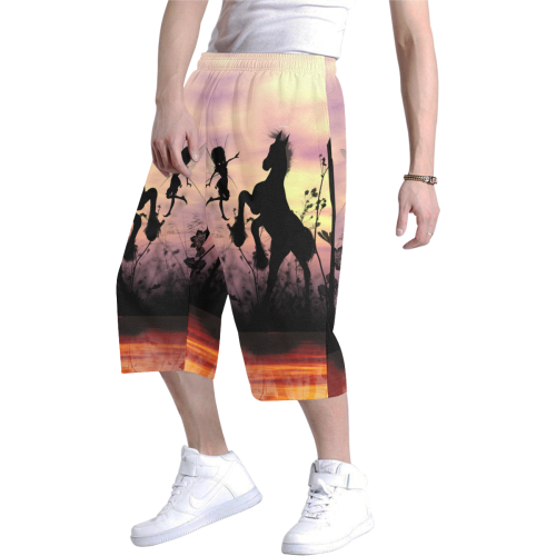 Wonderful fairy with foal in the sunset Men's All Over Print Baggy Shorts (Model L37)
