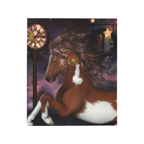 Awesome steampunk horse with clocks gears Quilt 50"x60"