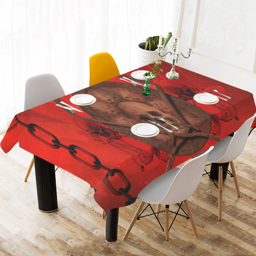 Skulls on red vintage background Cotton Linen Tablecloth 60"x120"