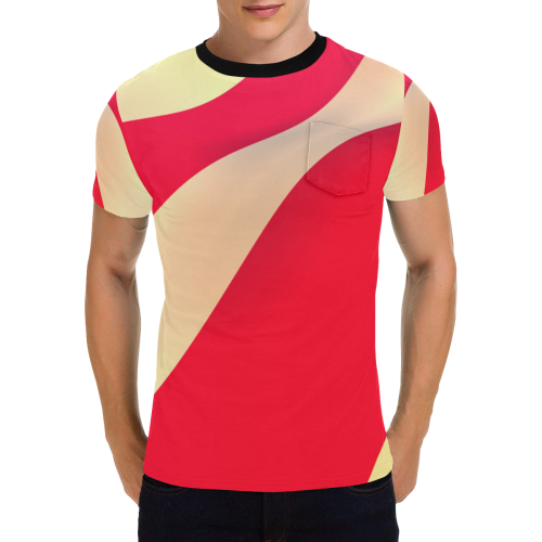 Red and White Stripes Men's All Over Print T-Shirt with Chest Pocket (Model T56)