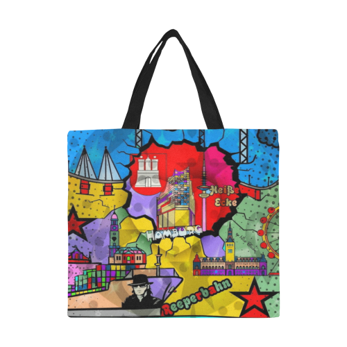 Hamburg Germany Popart by Nico Bielow All Over Print Canvas Tote Bag/Large (Model 1699)
