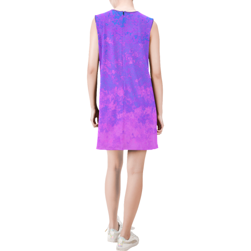 Blue/Purple/Pink Abstract Sleeveless Round Neck Shift Dress (Model D51)