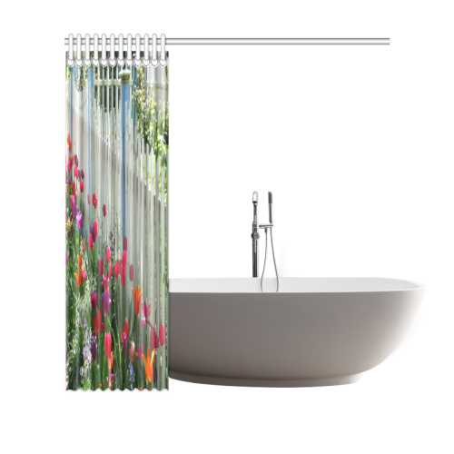 Tulips Garden Along White Picket Fence Photo Shower Curtain Shower Curtain 69"x70"