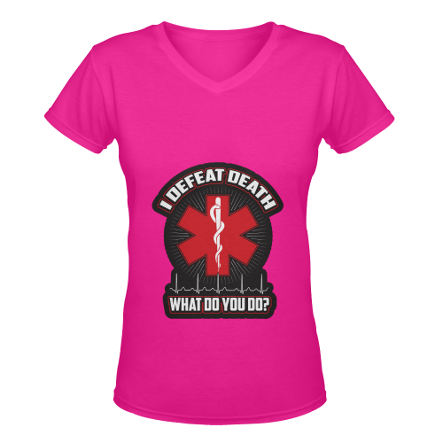 I Defeat Death EMT Women's Deep V-neck T-shirt (Model T19)
