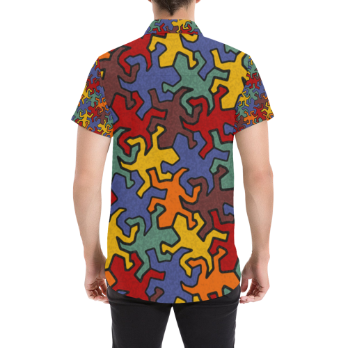 Gecko Reptiles Mosaic Bauhaus Pattern Men's All Over Print Short Sleeve Shirt (Model T53)