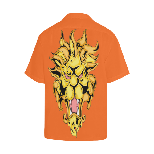 Gold Metallic Lion Orange Hawaiian Shirt (Model T58)