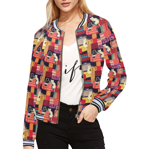 Cats with Television All Over Print Bomber Jacket for Women (Model H21)