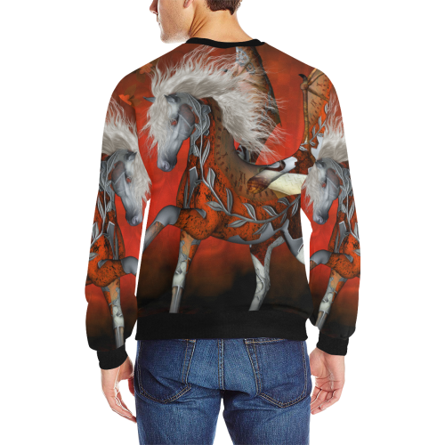 Awesome steampunk horse with wings Men's Rib Cuff Crew Neck Sweatshirt (Model H34)