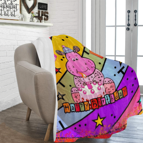Birthday Hippo by Nico Bielow Ultra-Soft Micro Fleece Blanket 60"x80"