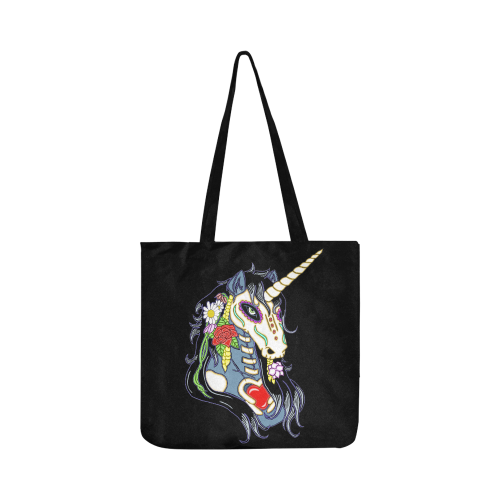 Spring Flower Unicorn Skull Black Reusable Shopping Bag Model 1660 (Two sides)