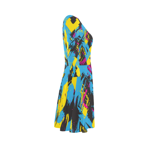 Colorful paint stokes on a black background 3/4 Sleeve Sundress (D23)