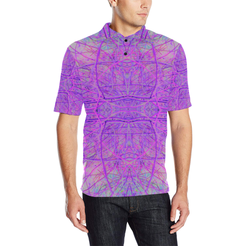 Hot Pink and Purple Abstract Branch Pattern Men's All Over Print Polo Shirt (Model T55)