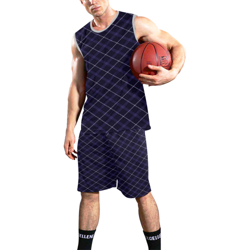 blue plaid tartan All Over Print Basketball Uniform