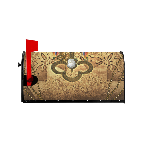 Steampunk, key with clocks, gears and feathers Mailbox Cover