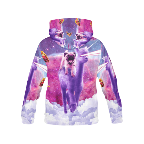 Cosmic Pug Riding Alpaca Unicorn All Over Print Hoodie for Women (USA Size) (Model H13)