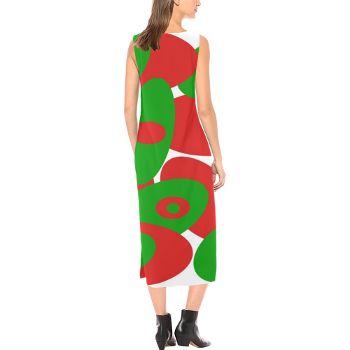 Red and Green Orbs Phaedra Sleeveless Open Fork Long Dress (Model D08)